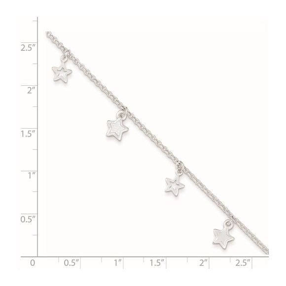 925 Sterling Silver Textured Star Charm 9" Plus 1" Ext. Fine Jewelry Anklet - Picture 3 of 8